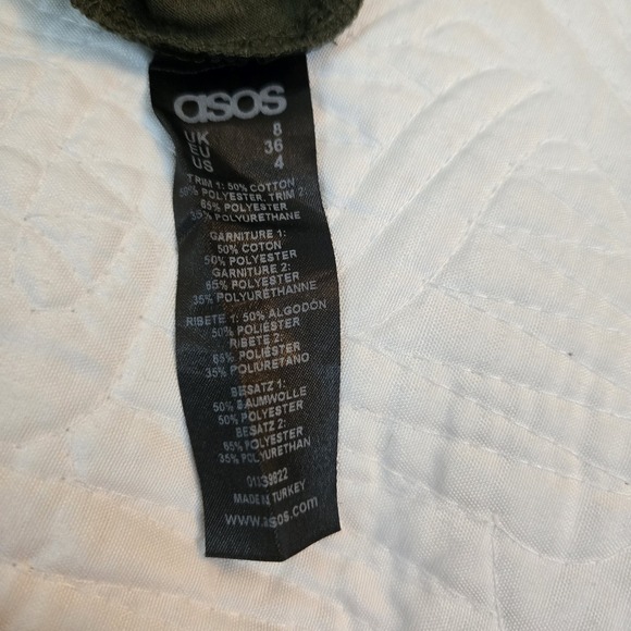 ASOS Tank Top Size 4 Olive Green Lightweight Faux Leather‎ Trim Side Slit - Picture 9 of 10